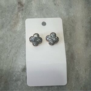 Silver Sparkly Clover Earrings